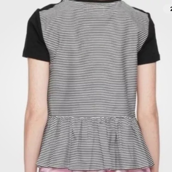 Kate Spade Broome Street Peplum Tee Ruffle Black White Stripe Sz XS 100% Cotton - Picture 3 of 9